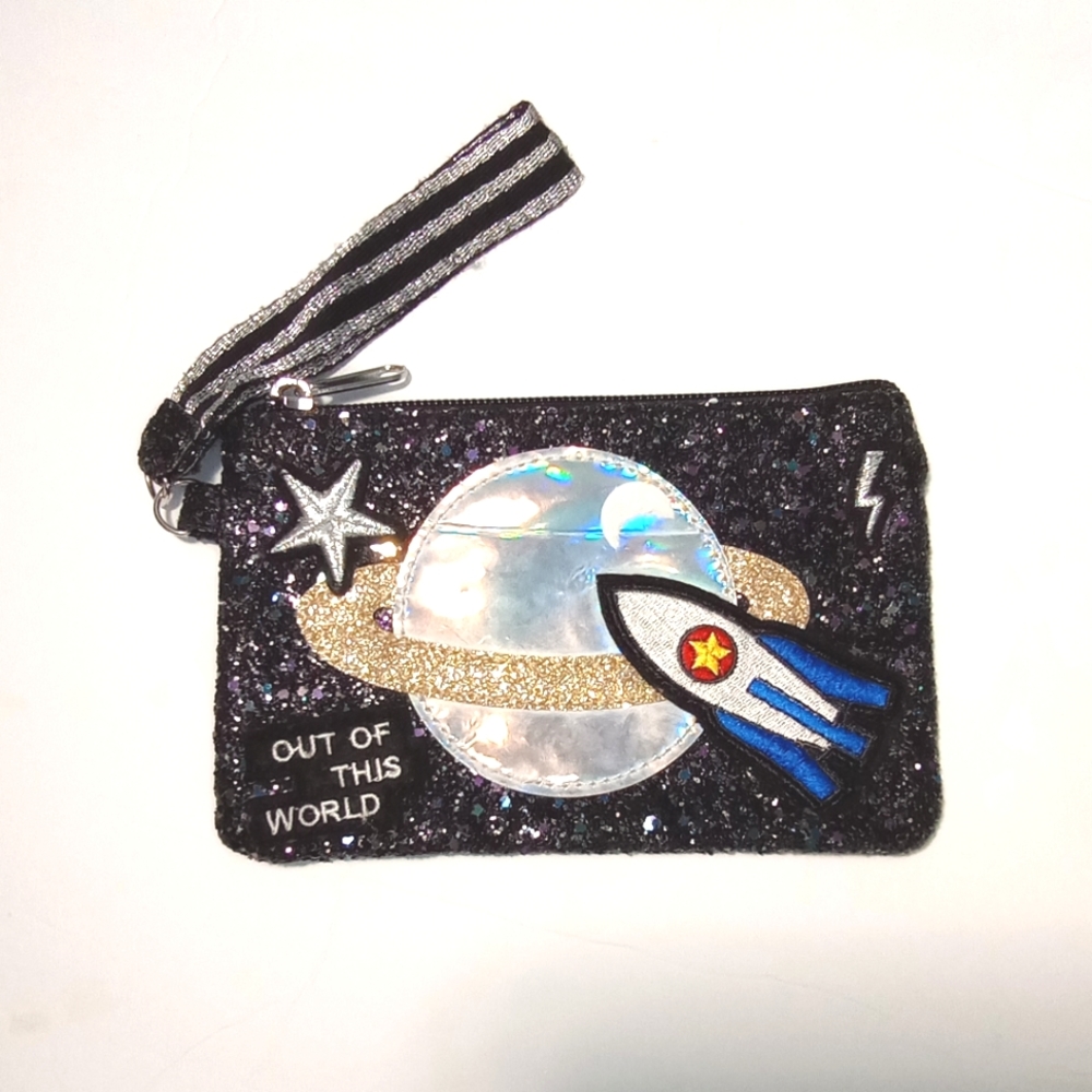 The Children's Place "Out Of This World" Space Patches Black Glitter Small Bag